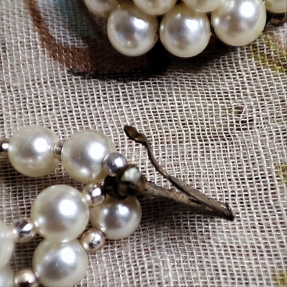 Three 3 Strand Faux Pearl Gold Tone Collar Necklace Clear AB Beads Japan Clasp - Picture 12 of 16